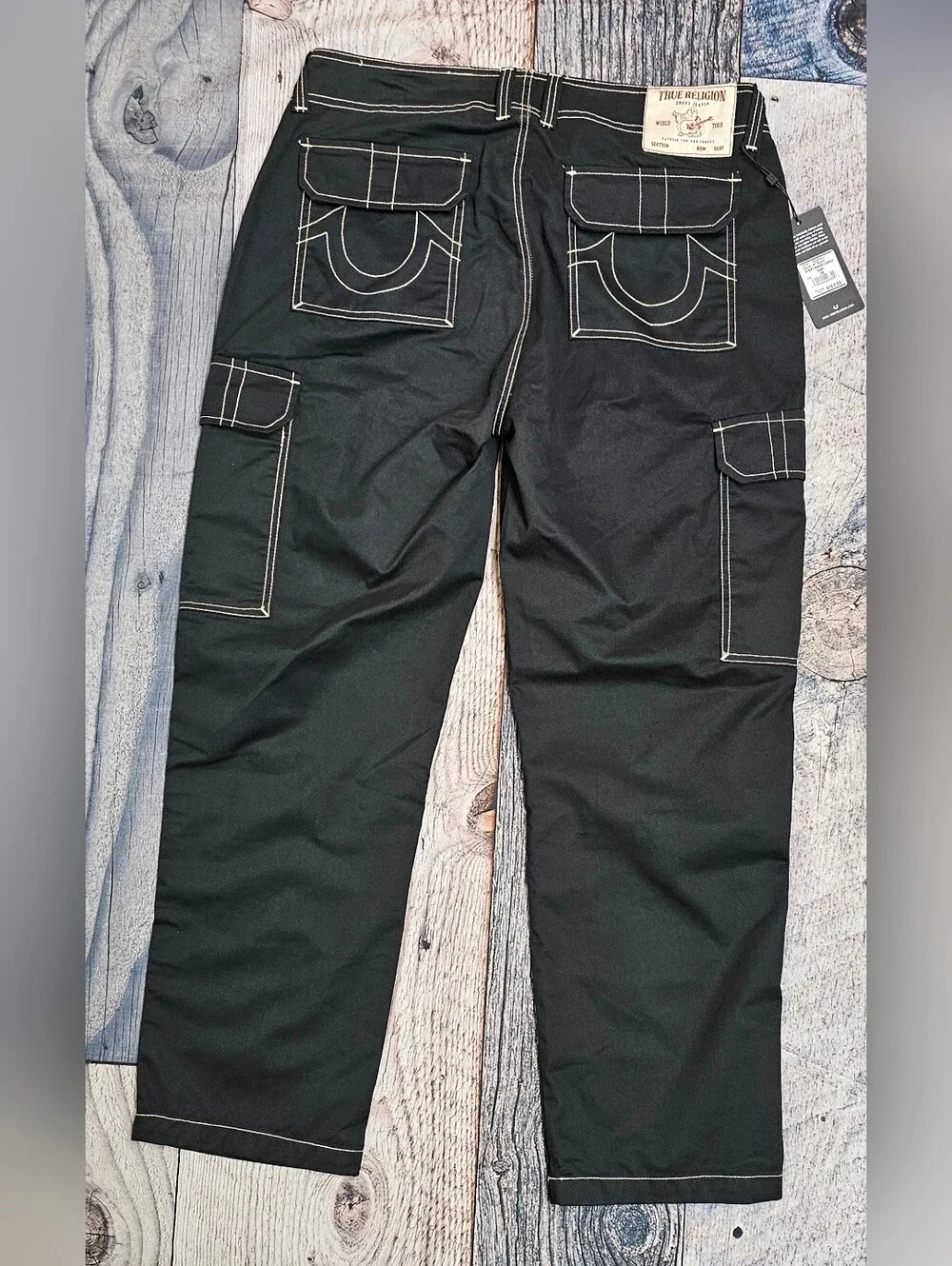 True Religion Bobby Baggy Cargo Pants Jet Black Men’s Size 34x30 700248 NWT
